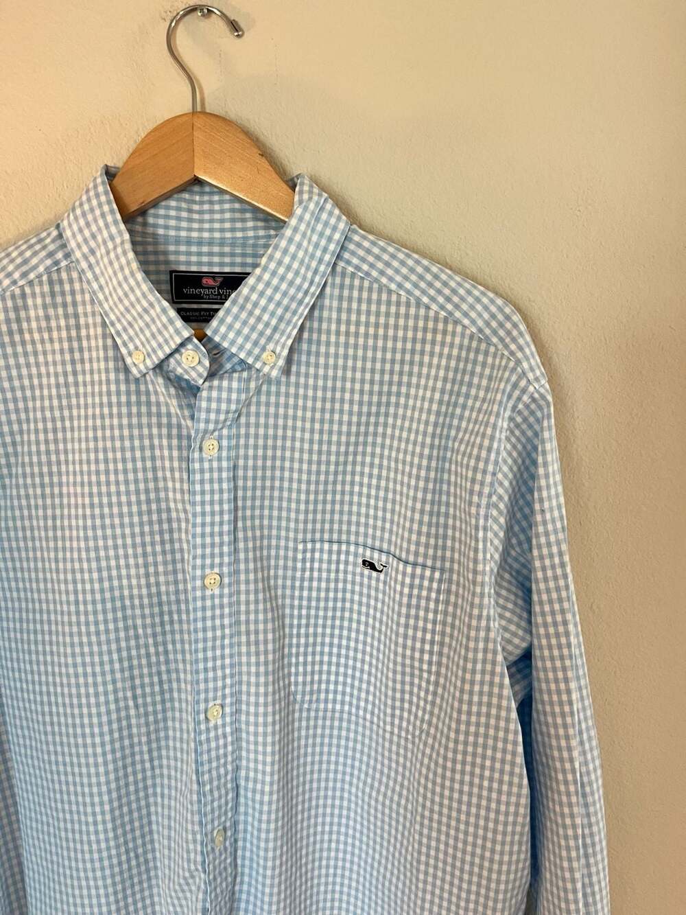 Vineyard Vines, Classic Fit Tucker Long Sleeve Button Down, Baby Blue Gingham,XL